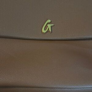 Women's Brown Laptop Bag with Gold Initial Accent